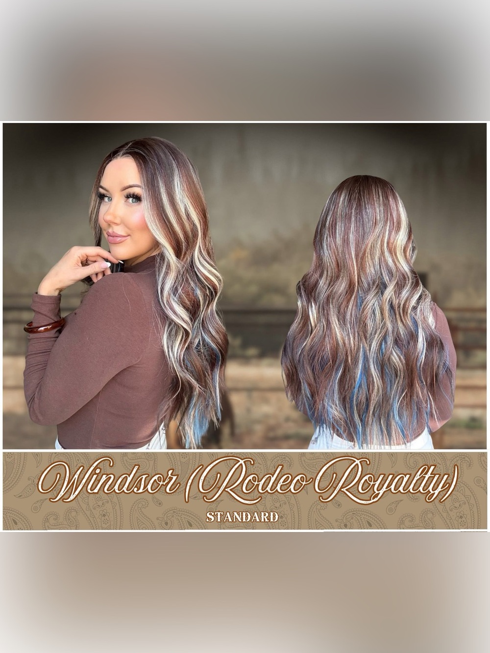 Windsor Rodeo Royale Long Wavy Wig - Brown with Blonde & Blue Highlights